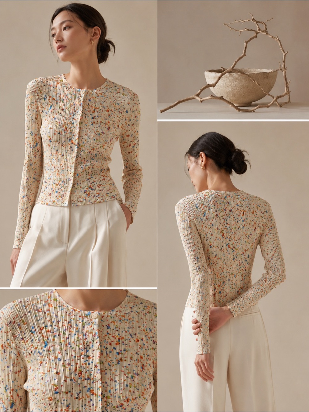 Pleats Please Issey Miyake Enchant Confetti Print Mock Neck Pleated Top Japan S